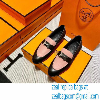 Hermes Leather royal Loafers black/pink new