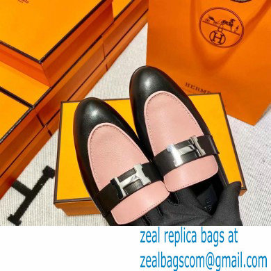 Hermes Leather royal Loafers black/pink new