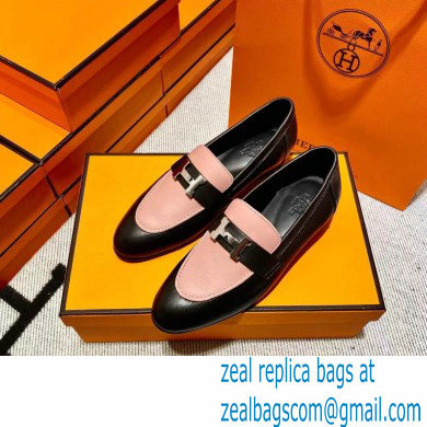 Hermes Leather royal Loafers black/pink new