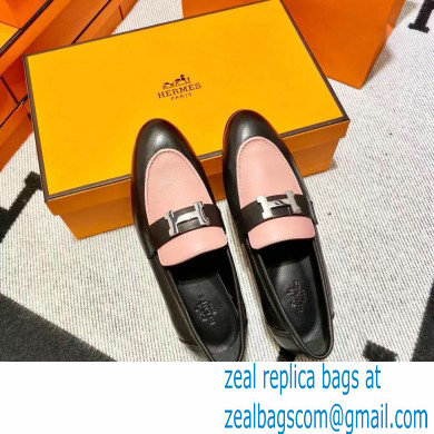 Hermes Leather royal Loafers black/pink new - Click Image to Close