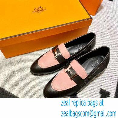 Hermes Leather royal Loafers black/pink new