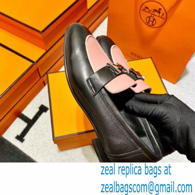 Hermes Leather royal Loafers black/pink new - Click Image to Close