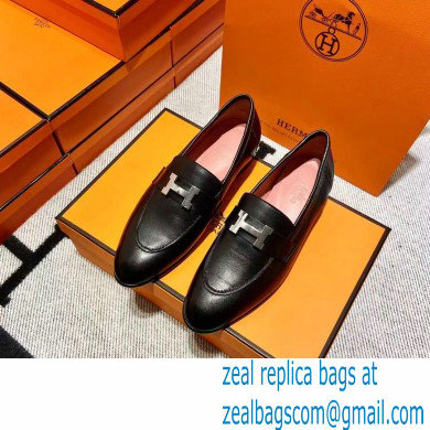 Hermes Leather royal Loafers black/pink