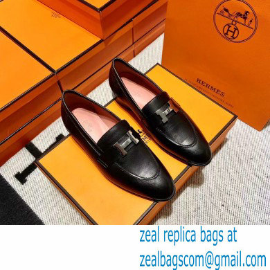 Hermes Leather royal Loafers black/pink