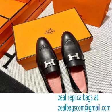 Hermes Leather royal Loafers black/pink