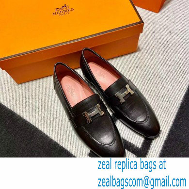 Hermes Leather royal Loafers black/pink