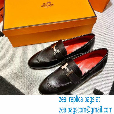 Hermes Leather royal Loafers black/red - Click Image to Close