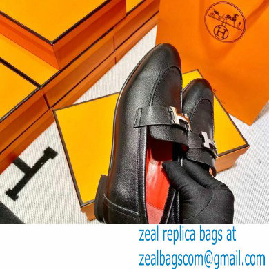 Hermes Leather royal Loafers black/red - Click Image to Close