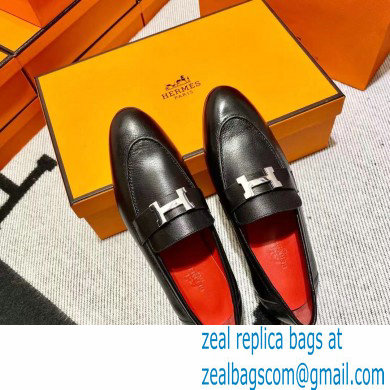 Hermes Leather royal Loafers black/red