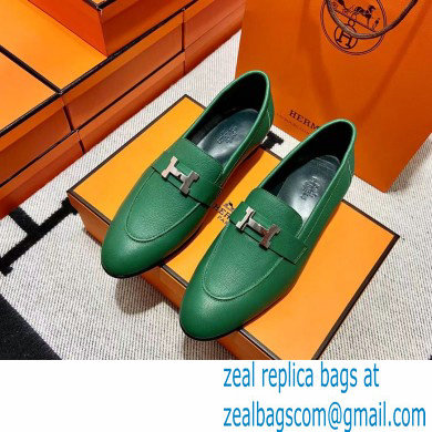 Hermes Leather royal Loafers green - Click Image to Close