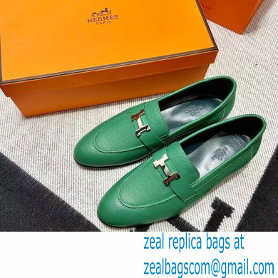 Hermes Leather royal Loafers green - Click Image to Close