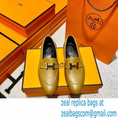 Hermes Leather royal Loafers olive green