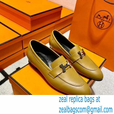 Hermes Leather royal Loafers olive green