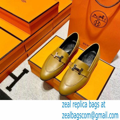 Hermes Leather royal Loafers olive green