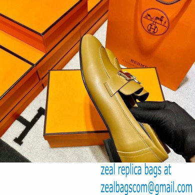 Hermes Leather royal Loafers olive green