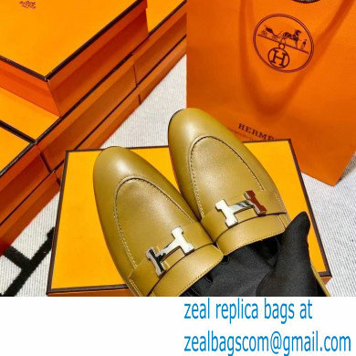 Hermes Leather royal Loafers olive green - Click Image to Close