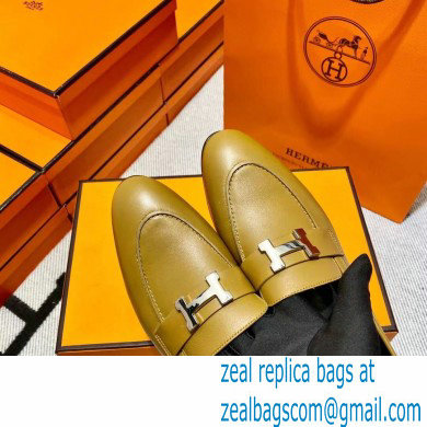 Hermes Leather royal Loafers olive green