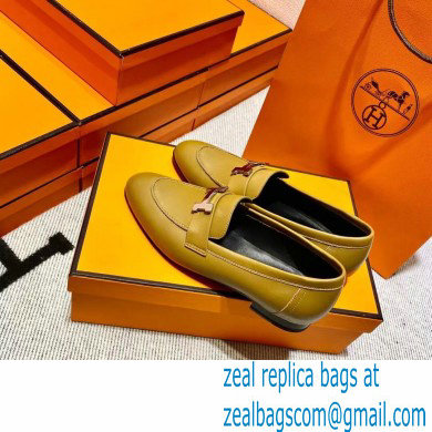 Hermes Leather royal Loafers olive green