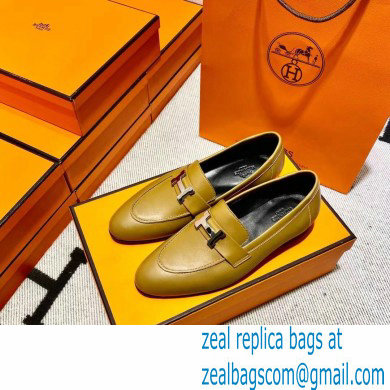 Hermes Leather royal Loafers olive green