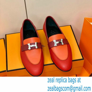 Hermes Leather royal Loafers red/orange - Click Image to Close