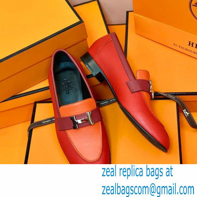 Hermes Leather royal Loafers red/orange