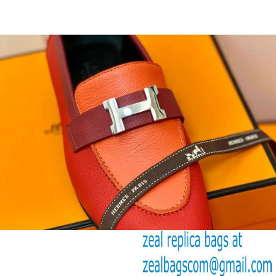 Hermes Leather royal Loafers red/orange