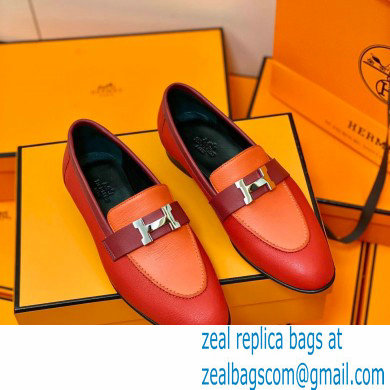 Hermes Leather royal Loafers red/orange - Click Image to Close