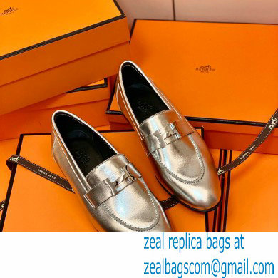 Hermes Leather royal Loafers silver - Click Image to Close