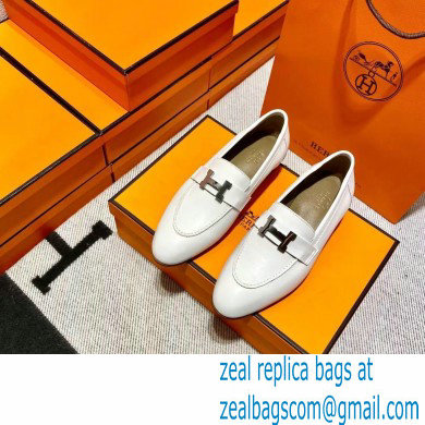 Hermes Leather royal Loafers white