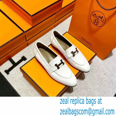 Hermes Leather royal Loafers white