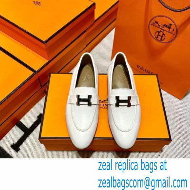 Hermes Leather royal Loafers white