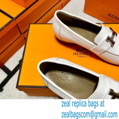 Hermes Leather royal Loafers white