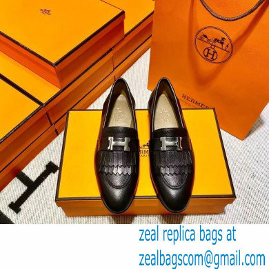 Hermes Leather royal Loafers with fringe Black
