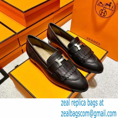 Hermes Leather royal Loafers with fringe Black