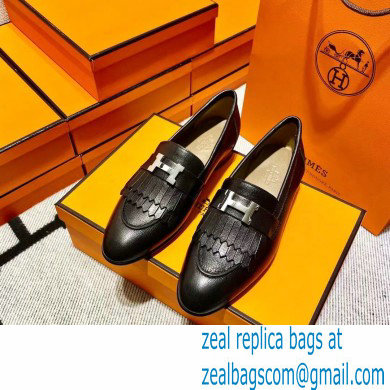 Hermes Leather royal Loafers with fringe Black