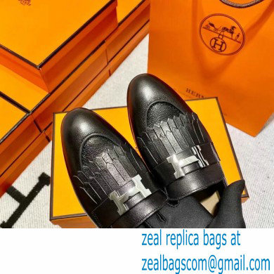 Hermes Leather royal Loafers with fringe Black - Click Image to Close