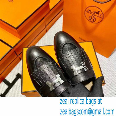 Hermes Leather royal Loafers with fringe Black