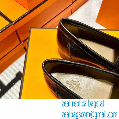 Hermes Leather royal Loafers with fringe Black - Click Image to Close