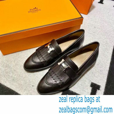 Hermes Leather royal Loafers with fringe Black