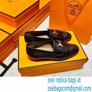 Hermes Leather royal Loafers with fringe Black