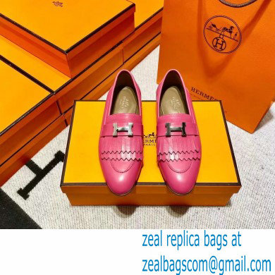 Hermes Leather royal Loafers with fringe fuchsia/gray - Click Image to Close