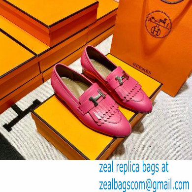 Hermes Leather royal Loafers with fringe fuchsia/gray - Click Image to Close