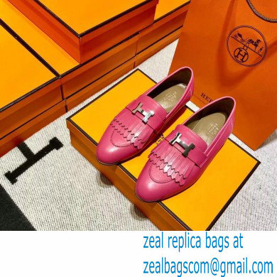 Hermes Leather royal Loafers with fringe fuchsia/gray - Click Image to Close