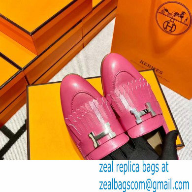 Hermes Leather royal Loafers with fringe fuchsia/gray - Click Image to Close