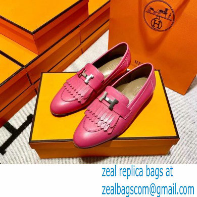 Hermes Leather royal Loafers with fringe fuchsia/gray - Click Image to Close