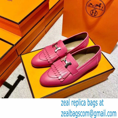 Hermes Leather royal Loafers with fringe fuchsia/gray