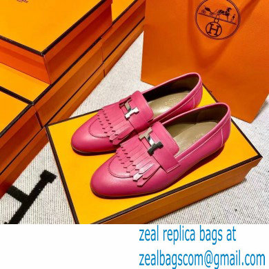 Hermes Leather royal Loafers with fringe fuchsia/gray - Click Image to Close