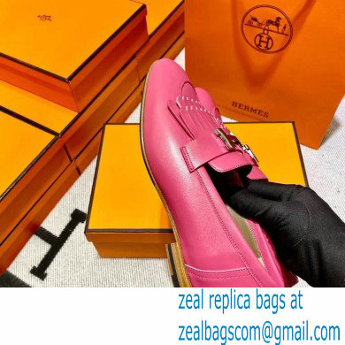 Hermes Leather royal Loafers with fringe fuchsia/gray - Click Image to Close