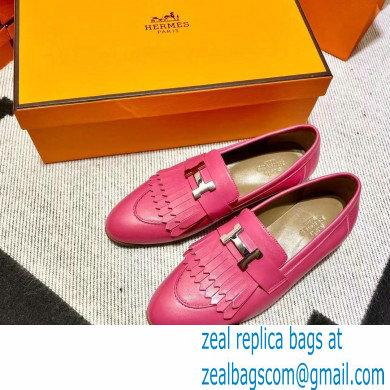 Hermes Leather royal Loafers with fringe fuchsia/gray - Click Image to Close