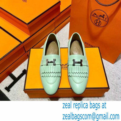 Hermes Leather royal Loafers with fringe mint green - Click Image to Close